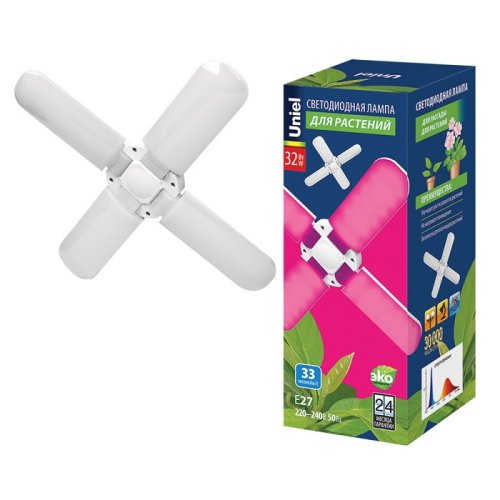 Фито-лампа светодиодная для растений Uniel LED-P65-32W/SPSB/E27/FR/P4 PLP32WH 32Вт 220В Форма "P" фото Фито-лампа светодиодная для растений Uniel LED-P65-32W/SPSB/E27/FR/P4 PLP32WH 32Вт 220В Форма "P" картинка
